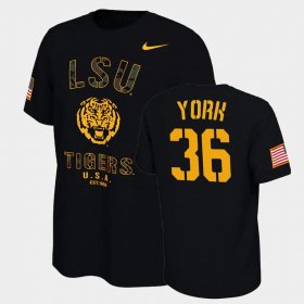#36 Cade York College Football LSU Tigers Veterans Day 2021 America Flag Men Black T-Shirt 445525-193