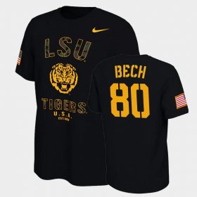 #80 Jack Bech College Football LSU Veterans Day 2021 America Flag Men's Black T-Shirt 613715-925