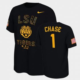 #1 Ja'Marr Chase College Football LSU Veterans Day 2021 America Flag Mens Black T-Shirt 382789-881