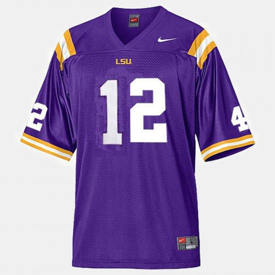 #12 Jarrett Lee College Football LSU Mens Purple Jersey 793640-588