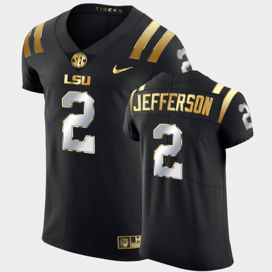#2 Justin Jefferson Golden Edition Louisiana State Tigers Elite Men\'s Black Jersey 866235-978