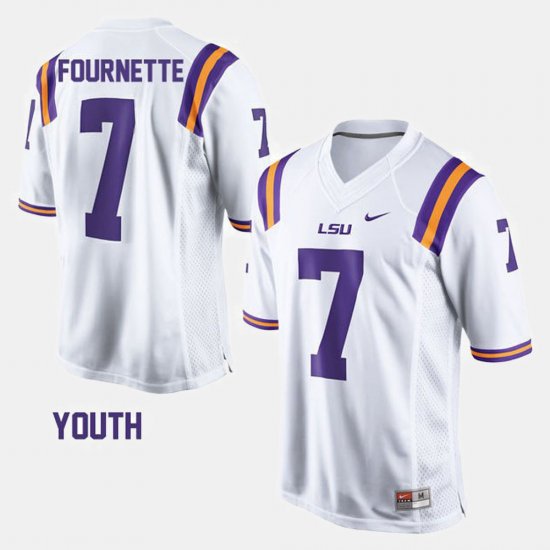 #7 Leonard Fournette College Football LSU Youth White Jersey 211090-589