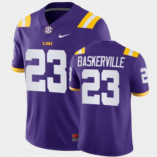 #23 Micah Baskerville College Football LSU Game Men\'s Purple Jersey 896262-126
