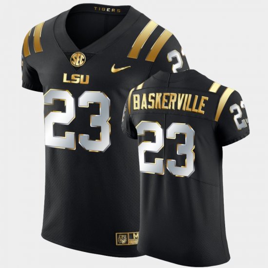#23 Micah Baskerville Golden Edition LSU Tigers Elite Football Men\'s Black Jersey 978923-124