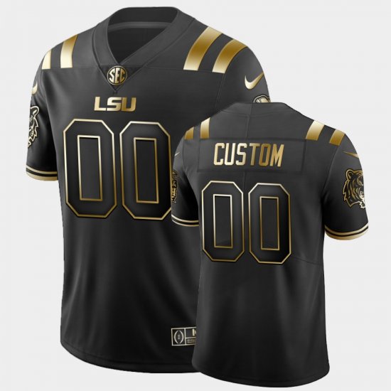 #00 Custom College Football LSU 2019-20 Peach Bowl Champions Golden Men Black Jersey 337711-912