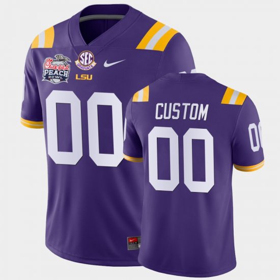 #00 Custom College Football LSU 2019-20 Peach Bowl Champions Away Men\'s Purple Jersey 407494-265
