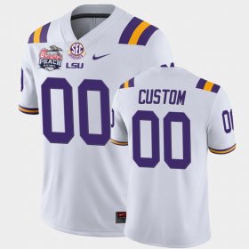 #00 Custom College Football LSU 2019-20 Peach Bowl Champions Home Mens White Jersey 716843-436