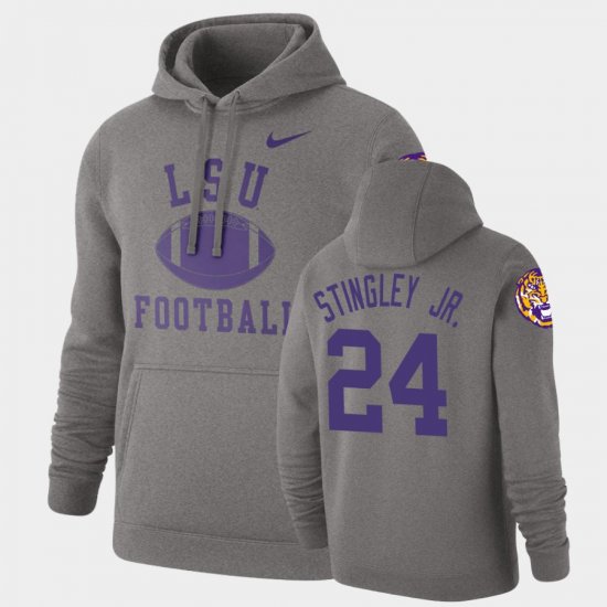 #24 Derek Stingley Jr. Retro Football LSU Pullover Men\'s Heathered Gray Hoodie 240208-705