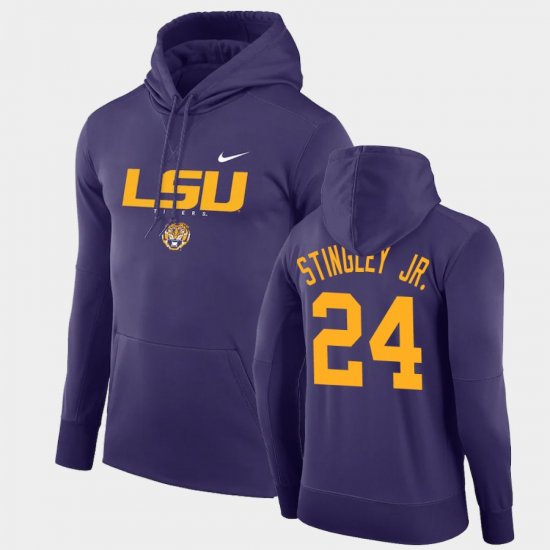 #24 Derek Stingley Jr. Facility Performance Louisiana State Tigers Pullover Men Purple Hoodie 805283-311