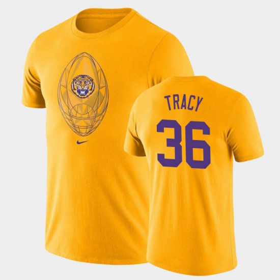#36 Cole Tracy Football Icon LSU Legend Mens Gold T-Shirt 997769-678