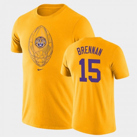 #15 Myles Brennan Football Icon LSU Legend Men Gold T-Shirt 137371-581