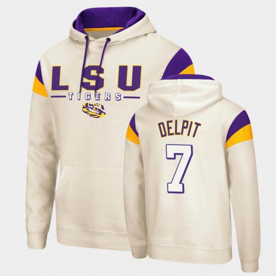 #7 Grant Delpit Fortress LSU Pullover Men\'s Cream Hoodie 246045-405