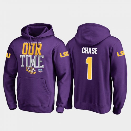 #1 Ja\'Marr Chase 2019 Fiesta Bowl Bound LSU Tigers Counter Mens Purple Hoodie 692836-821