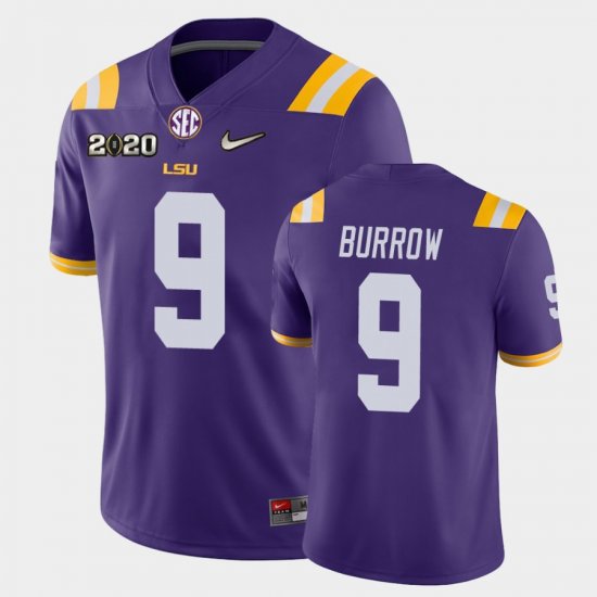 #9 Joe Burrow Game LSU Tigers 2020 Football Mens Purple Jersey 713654-582