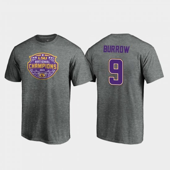 #9 Joe Burrow 2019 National Champions Tigers College Football Playoff Visor Mens Heather Gray T-Shirt 739541-640