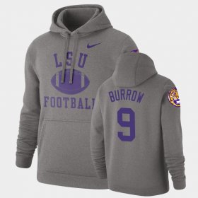 #9 Joe Burrow Retro Football Tigers Pullover Men's Heathered Gray Hoodie 699351-401
