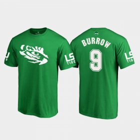 #9 Joe Burrow St. Patrick's Day Louisiana State Tigers White Logo College Football Men Kelly Green T-Shirt 404608-874