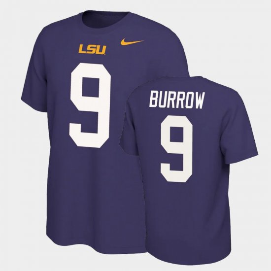 #9 Joe Burrow Name and Number LSU Name & Number Retro Men\'s Purple T-Shirt 230463-576