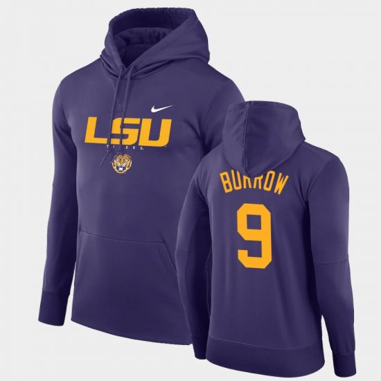 #9 Joe Burrow Facility Performance Louisiana State Tigers Pullover Mens Purple Hoodie 869272-933