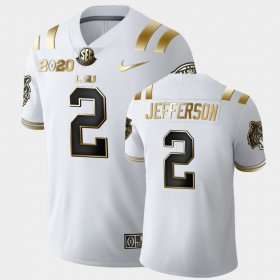 #2 Justin Jefferson Golden Edition LSU Tigers 2020 National Champions Men White Jersey 151892-312