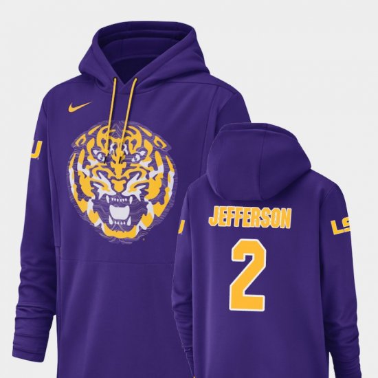 #2 Justin Jefferson Champ Drive Tigers Football Performance Men\'s Purple Hoodie 870440-337