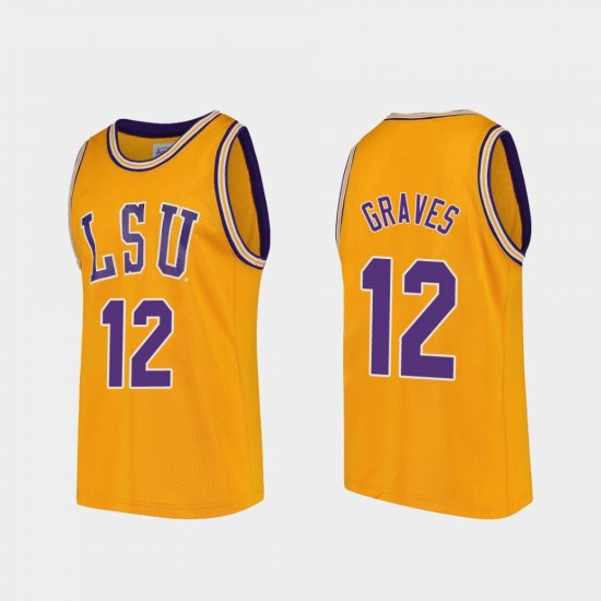 #12 Marshall Graves Replica LSU College Basketball Men\'s Gold Jersey 614938-973
