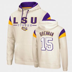 #15 Myles Brennan Fortress LSU Pullover Men's Cream Hoodie 363180-967