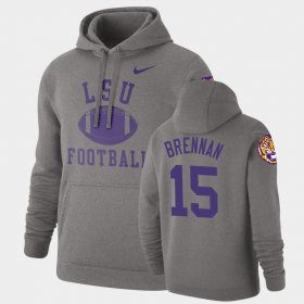 #15 Myles Brennan Retro Football LSU Tigers Pullover Mens Heathered Gray Hoodie 477450-770
