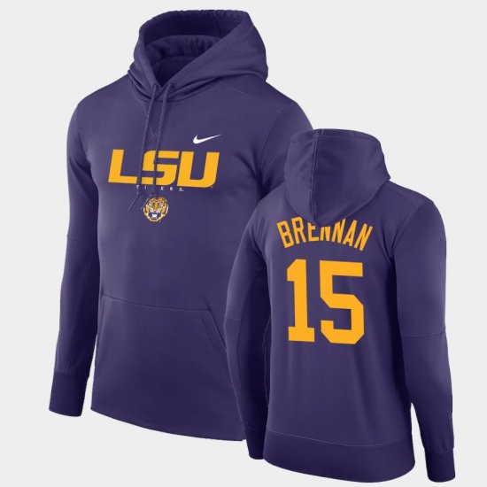 #15 Myles Brennan Facility Performance LSU Pullover Men\'s Purple Hoodie 134333-219