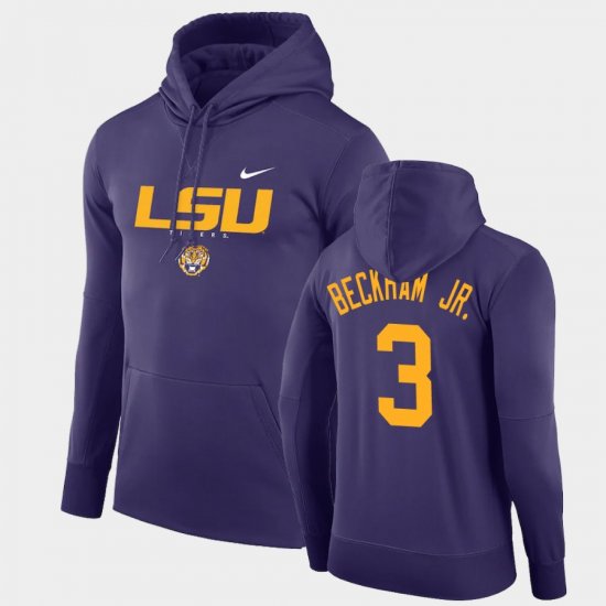 #3 Odell Beckham Jr. Facility Performance Louisiana State Tigers Pullover Mens Purple Hoodie 708942-805