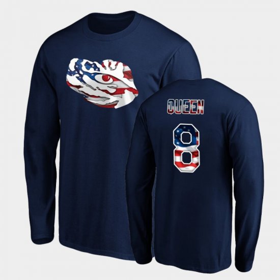 #8 Patrick Queen Banner Wave LSU Tigers Long Sleeve Men Navy T-Shirt 407195-536