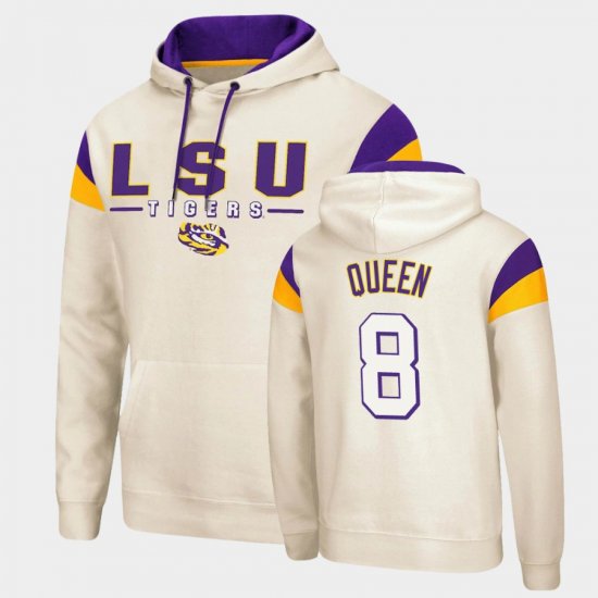#8 Patrick Queen Fortress LSU Tigers Pullover Men\'s Cream Hoodie 916561-646
