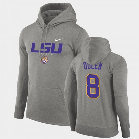 #8 Patrick Queen Facility Performance LSU Tigers Pullover Mens Gray Hoodie 625590-891