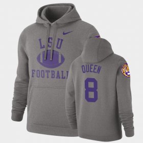 #8 Patrick Queen Retro Football Louisiana State Tigers Pullover Men's Heathered Gray Hoodie 394026-378