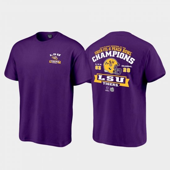 2019 Peach Bowl Champions LSU Tigers Score College Football Playoff Men\'s Purple T-Shirt 180736-115