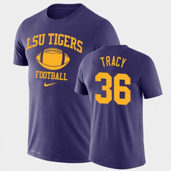 #36 Cole Tracy Retro Football LSU Tigers Legend Performance Men Purple T-Shirt 957148-951