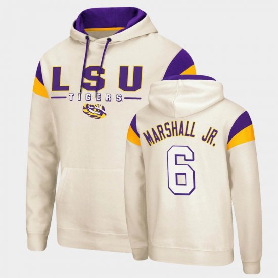 #6 Terrace Marshall Jr. Fortress LSU Tigers Pullover Men\'s Cream Hoodie 651677-419