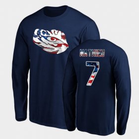 #7 Tyrann Mathieu Banner Wave Tigers Long Sleeve Men Navy T-Shirt 762222-367