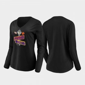2020 National Championship Matchup LSU vs. Clemson Tigers Touchdown Long Sleeve V-Neck Women's Black T-Shirt 504642-939