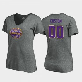 #00 Custom 2019 National Champions LSU V-Neck Visor Women's Heather Gray T-Shirt 310092-816