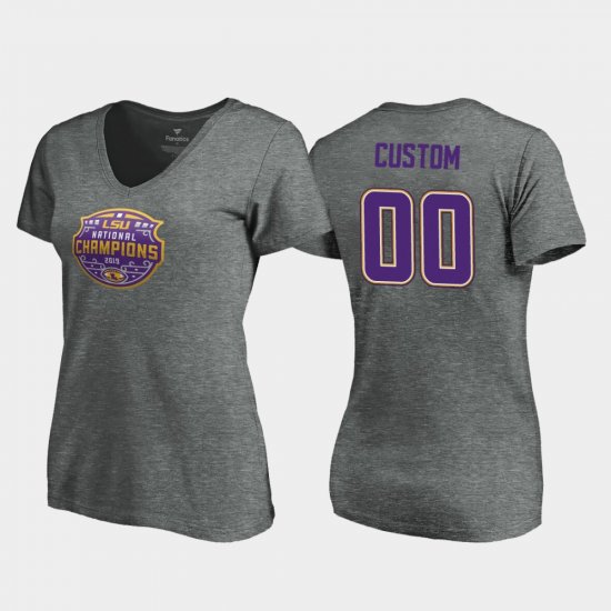 #00 Custom 2019 National Champions LSU V-Neck Visor Women\'s Heather Gray T-Shirt 310092-816