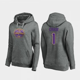 #1 Ja'Marr Chase 2019 National Champions Louisiana State Tigers College Football Playoff Visor Women's Heather Gray Hoodie 153393-808