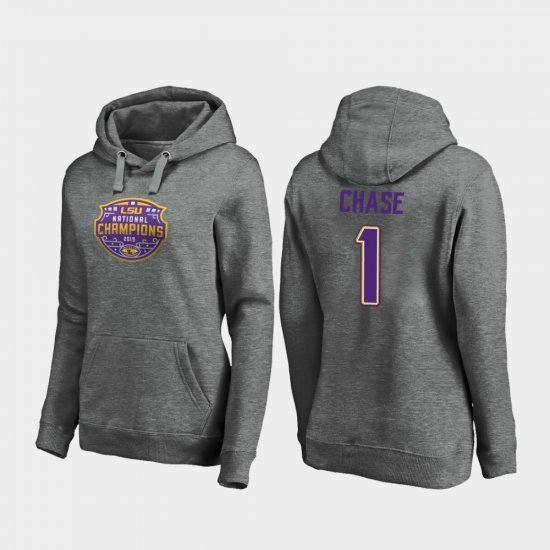 #1 Ja\'Marr Chase 2019 National Champions Louisiana State Tigers College Football Playoff Visor Women\'s Heather Gray Hoodie 153393-808