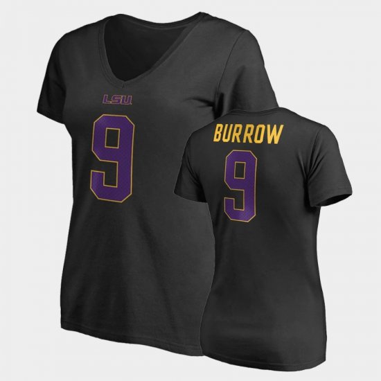 #9 Joe Burrow College Legends LSU Name & Number V-Neck Womens Black T-Shirt 980461-131