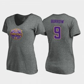#9 Joe Burrow 2019 National Champions LSU Tigers V-Neck Visor Women's Heather Gray T-Shirt 498932-617