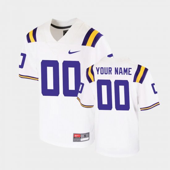 #00 Custom College Football Louisiana State Tigers Game Youth White Jersey 758788-563